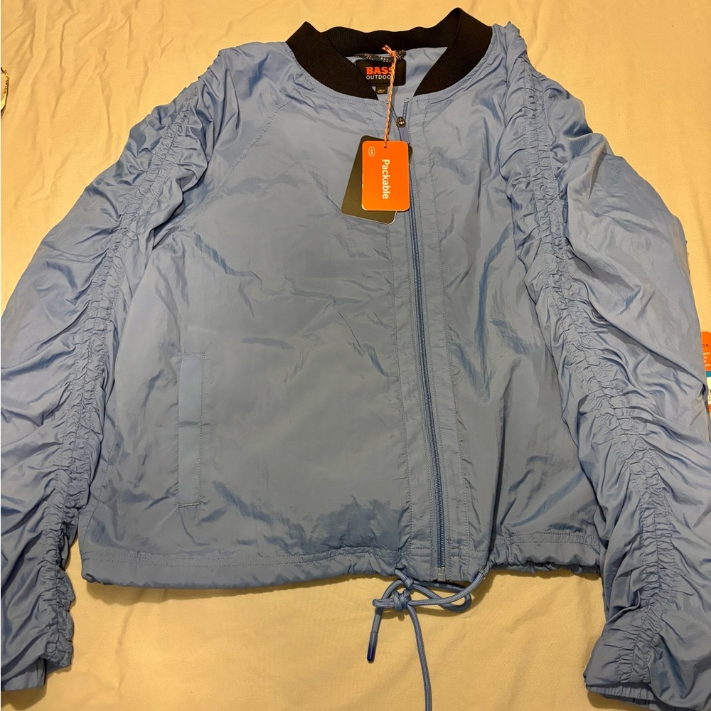 Bass Outdoor Packable Blue Jacket with Ruched Sleeves
